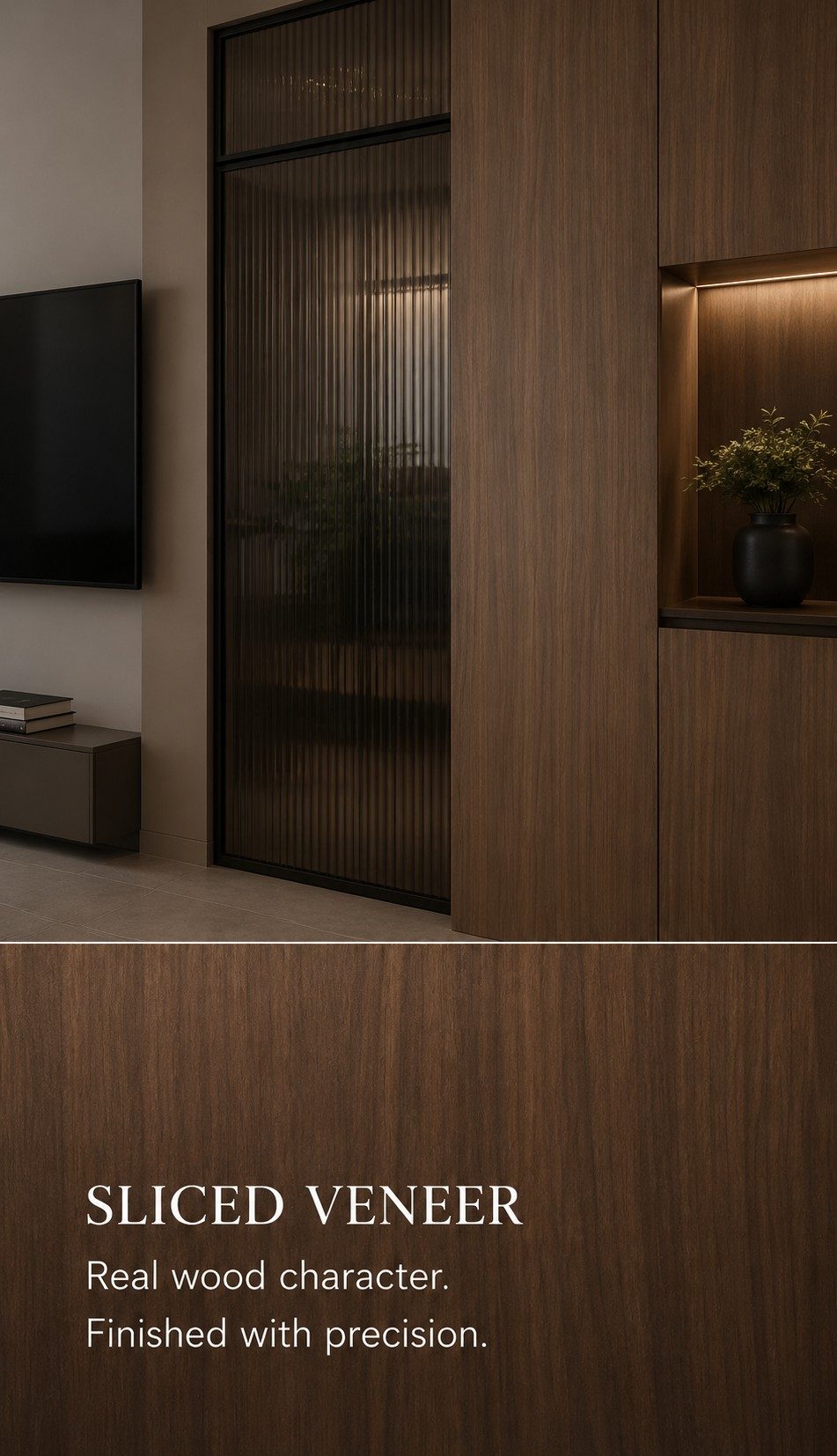 Sliced Veneer &mdash; real wood character, finished with precision