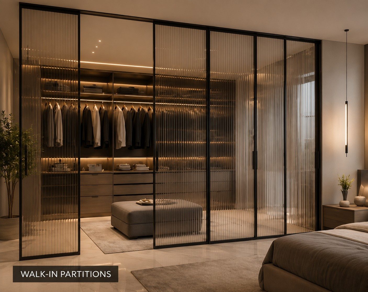 Walk-in partition enclosing a dressing room